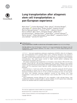 Lung Transplantation After Allogeneic Stem Cell Transplantation: a Pan-European Experience