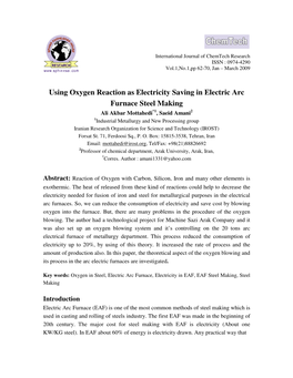 Using Oxygen Reaction As Electricity Saving in Electric Arc Furnace Steel Making