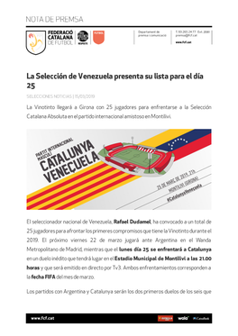 La Selección De Venezuela Presenta Su Lista Para El Día 25