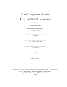 Monoid Congruences, Binomial Ideals, and Their Decompositions