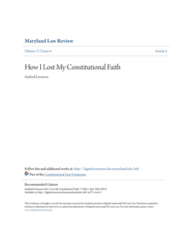 How I Lost My Constitutional Faith Sanford Levinson