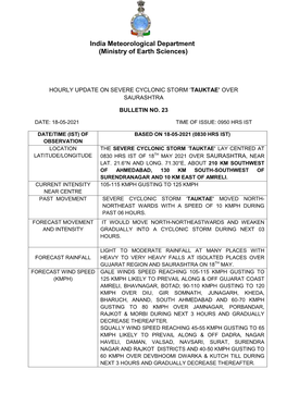 Hourly Update on Severe Cyclonic Storm 'Tauktae'