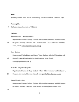 Historical Data from Yokkaichi, Japan Running Title: Sulfur Dioxide