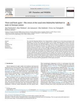 The Return of the Nasal Mite Halarachne Halichoeri to Seals in German Waters T