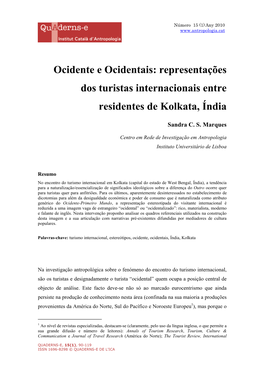 Representações Dos Turistas Internacionais Entre Residentes De Kolkata, Índia