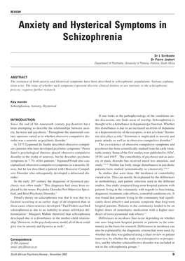 Anxiety and Hysterical Symptoms in Schizophrenia