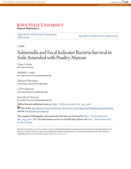 Salmonella and Fecal Indicator Bacteria Survival in Soils Amended with Poultry Manure Claire E