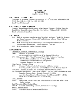 Curriculum Vitae YANJIE BIAN (Updated January 2012)