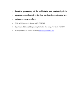 Reactive Processing of Formaldehyde and Acetaldehyde in Aqueous Aerosol Mimics