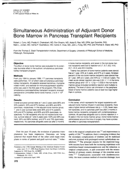 Simultaneous Administration of Adjuvant Donor Bone Marrow in Pancreas Transplant Recipients