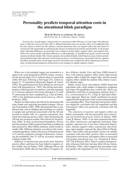 Personality Predicts Temporal Attention Costs in the Attentional Blink Paradigm