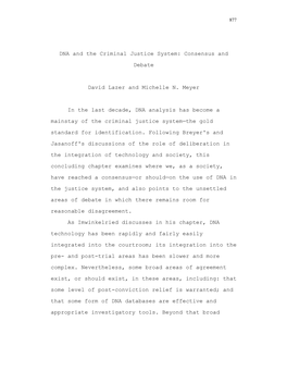 DNA and the Criminal Justice System: Consensus and Debate