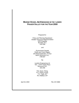 Marine Vessel Air Emissions in the Lower Fraser Valley for the Year 2000