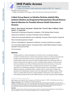 A Work Group Report on Ultrafine Particles (AAAAI) Why Ambient Ultrafine and Engineered Nanoparticles Should Receive Special