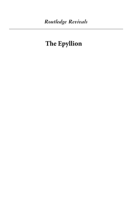 The Epyllion: from Theocritus to Ovid