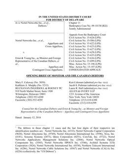 IN the UNITED STATES DISTRICT COURT for DISTRICT of DELAWARE in Re Nortel Networks Inc., Et Al., Chapter 11 Debtors.1 Bankruptcy Case No