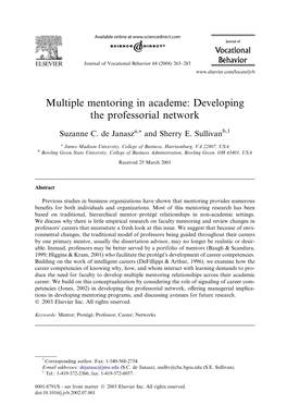 Multiple Mentoring in Academe: Developing the Professorial Network