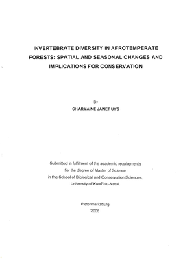 Invertebrate Diversity in Afrotemperate Forests: Spatial and Seasonal Changes and Implications for Conservation