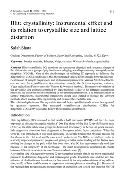Illite Crystallinity: Instrumental Effect and Its Relation to Crystallite Size and Lattice Distortion