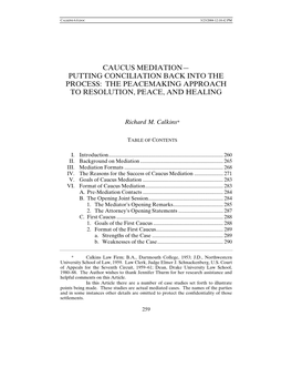 Caucus Mediation— Putting Conciliation Back Into the Process: the Peacemaking Approach to Resolution, Peace, and Healing