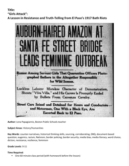 A Lesson in Resistance and Truth-Telling from El Paso's 1917 Bath Riots