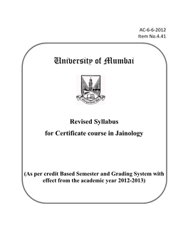 Revised Syllabus for Certificate Course in Jainology