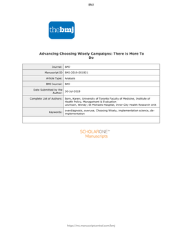 Confidential: for Review Only Advancing Choosing Wisely Campaigns: There Is More to Do