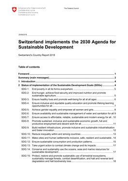 Switzerland Implements the 2030 Agenda For