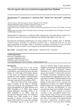 Two New Species and a New Record of Cercosporoids from Thailand