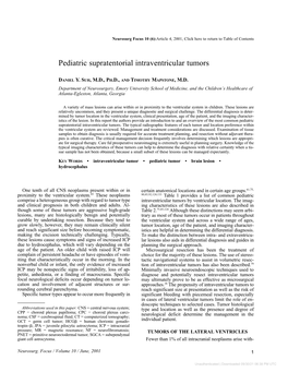 Pediatric Supratentorial Intraventricular Tumors