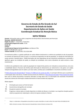 Governo Do Estado Do Rio Grande Do Sul Secretaria Do Estado Da Saúde Departamento De Ações Em Saúde Coordenação Estadual Da Atenção Básica