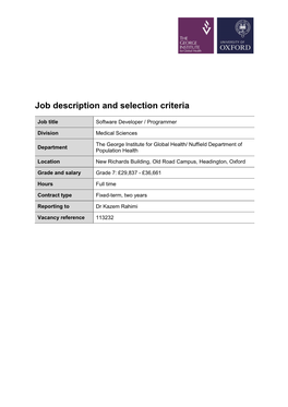 Job Description and Person Specification