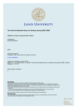 The Land-Invertebrate Fauna on Surtsey During 2002–2006