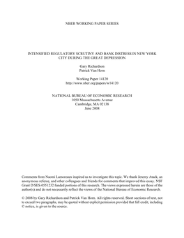 Intensified Regulatory Scrutiny and Bank Distress in New York City During the Great Depression