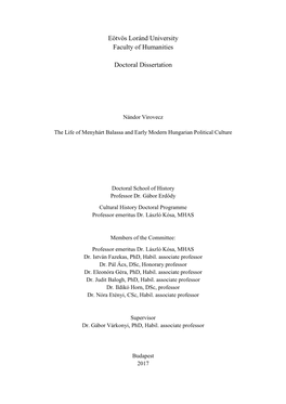 Eötvös Loránd University Faculty of Humanities Doctoral Dissertation