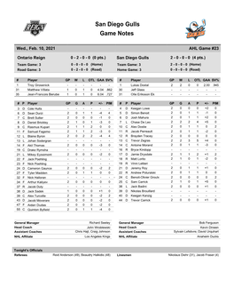 San Diego Gulls Game Notes