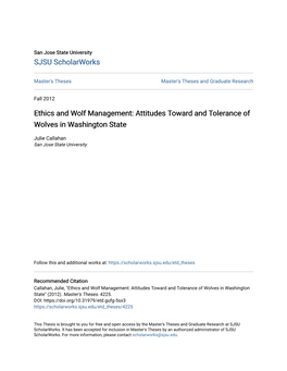 Attitudes Toward and Tolerance of Wolves in Washington State