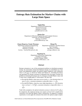 Entropy Rate Estimation for Markov Chains with Large State Space