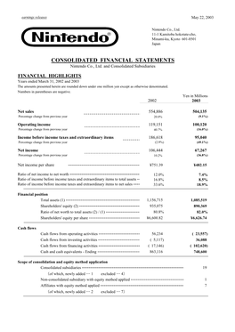 CONSOLIDATED FINANCIAL STATEMENTS Nintendo Co., Ltd