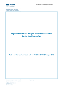 Regolamento Del Consiglio Di Amministrazione Poste San Marino Spa