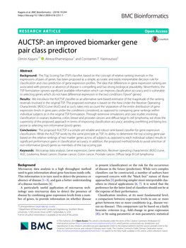 AUCTSP: an Improved Biomarker Gene Pair Class Predictor Dimitri Kagaris1* , Alireza Khamesipour1 and Constantin T