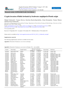 Cryptic Invasion of Baltic Lowlands by Freshwater Amphipod of Pontic Origin