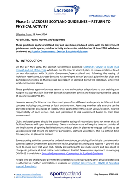 Lacrosse Scotland Covid 19 Phase 2 Guidance