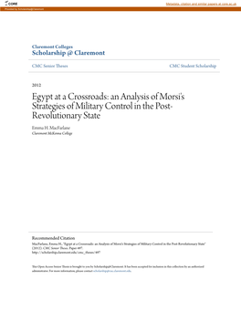 Egypt at a Crossroads: an Analysis of Morsi's Strategies of Military Control in the Post-Revolutionary State