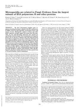 Microsporidia Are Related to Fungi: Evidence from the Largest Subunit of RNA Polymerase II and Other Proteins