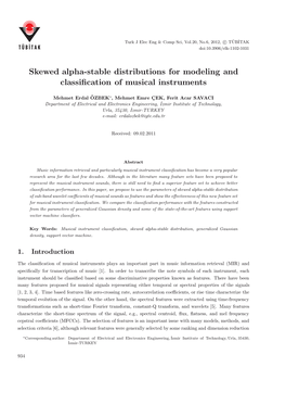 Skewed Alpha-Stable Distributions for Modeling and Classification of Musical Instruments