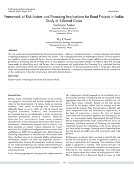 Framework of Risk Factors and Financing Implications for Road