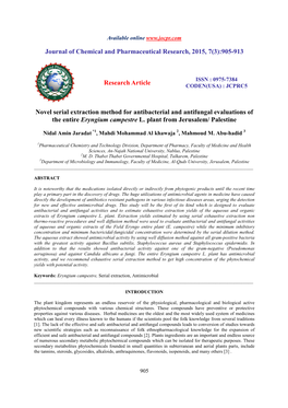 Novel Serial Extraction Method for Antibacterial and Antifungal Evaluations of the Entire Eryngium Campestre L