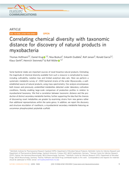 Correlating Chemical Diversity with Taxonomic Distance for Discovery of Natural Products in Myxobacteria
