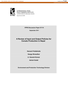 A Review of Input and Output Policies for Cereals Production in Nepal
